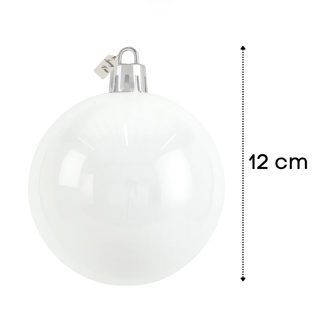 White Christmas Bauble Ornament – 12 cm (Glossy Shatterproof Decoration)