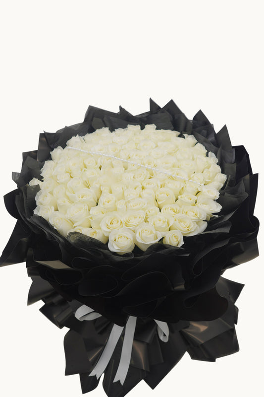Black Dress| Premium White Roses