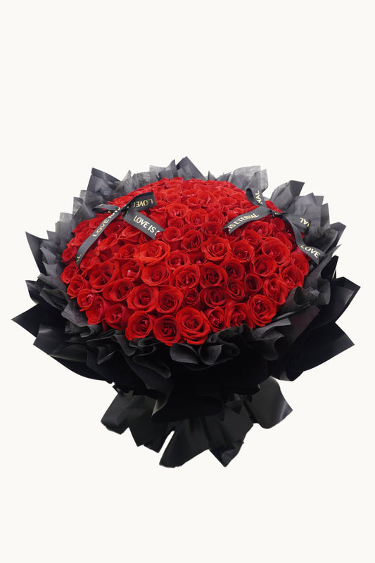 Amoris Bloom Luxury Red Rose Bouquet with Black Wrap