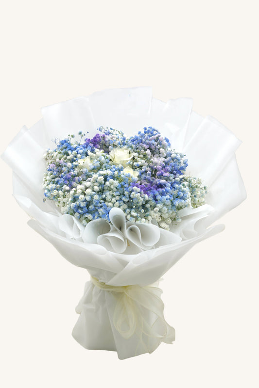 Blue and purple color | Rose and Babysbreath Mixed Bouquet