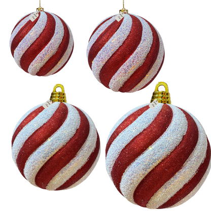 Red & White Swirl Christmas Baubles
