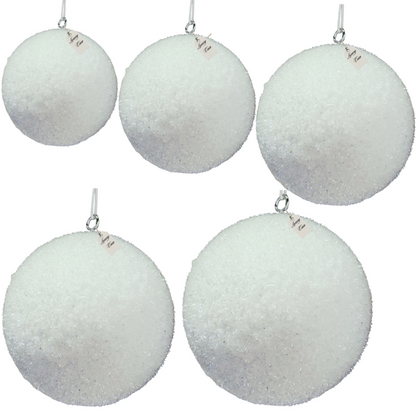 White Glitter Christmas Baubles