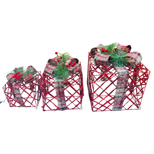 Plaid Red LED Gift Box Set