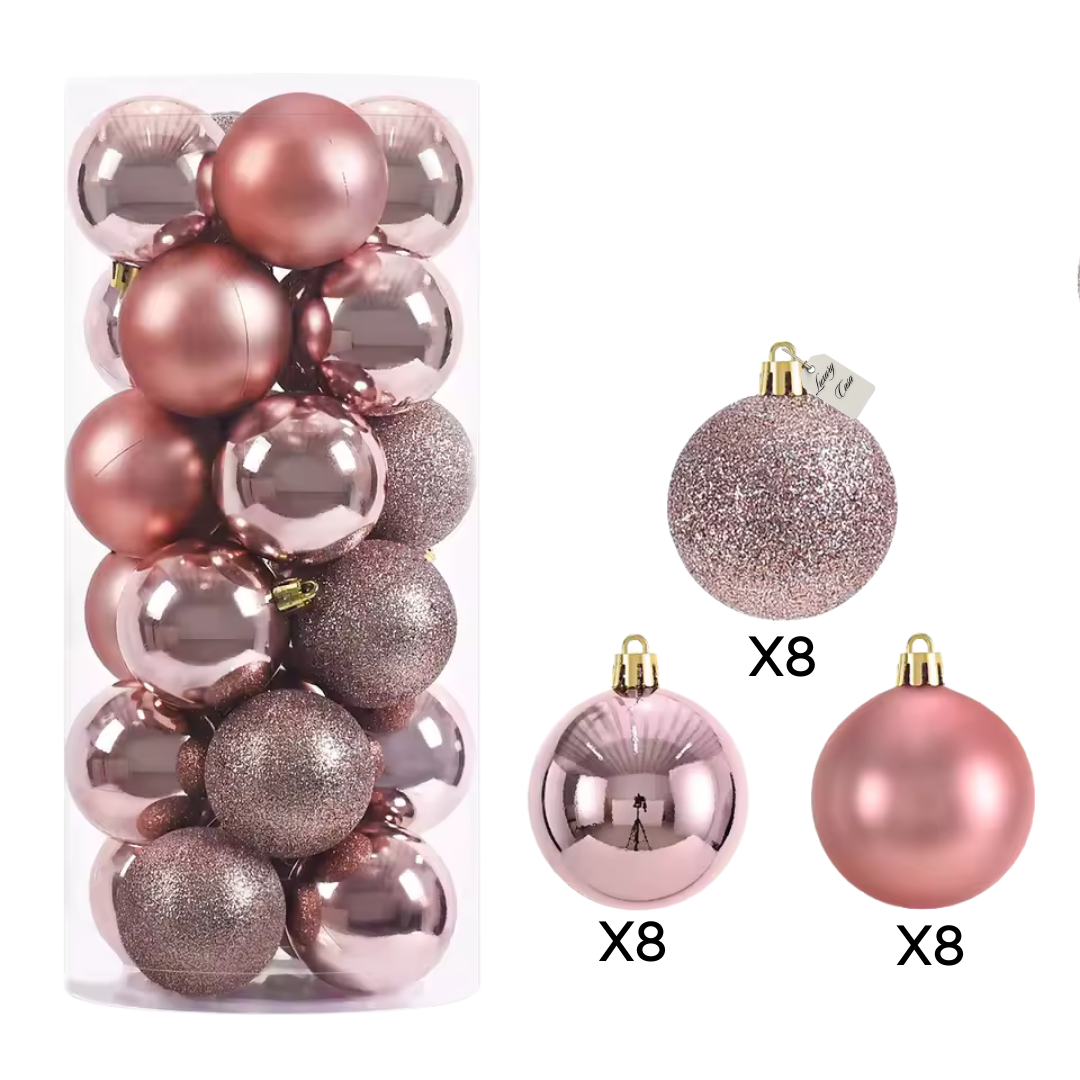 Christmas Baubles Ornaments Set – 24 pcs (10 cm, Glitter, Glossy & Matte Christmas Tree Decorations)