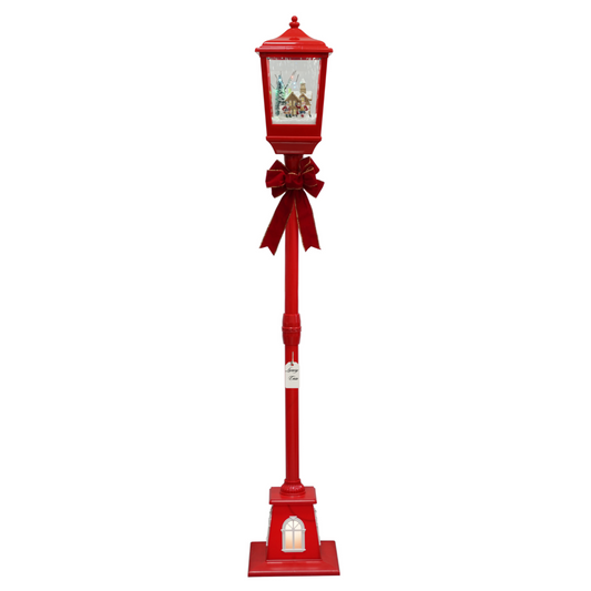 Christmas Musical Tall Red Lamp Post with Snowfall