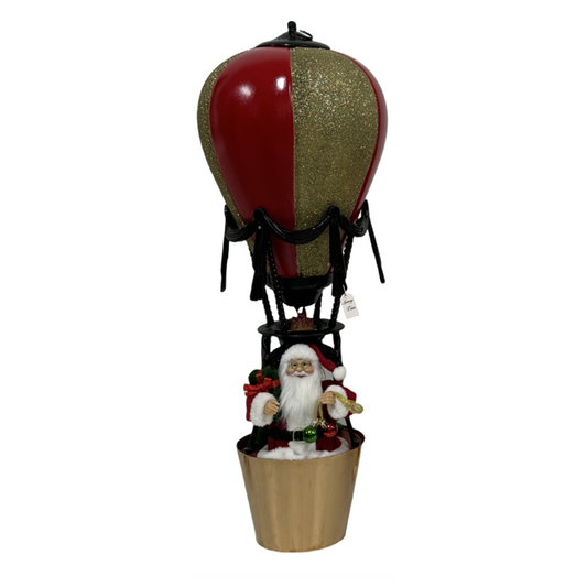 Santa Hot Air Balloon LED Decoration – Gold Glitter Design