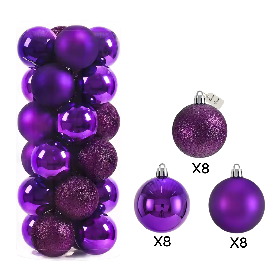 Christmas Baubles Ornaments Set – 24 pcs (6 cm, Glitter, Glossy & Matte Christmas Tree Decorations)