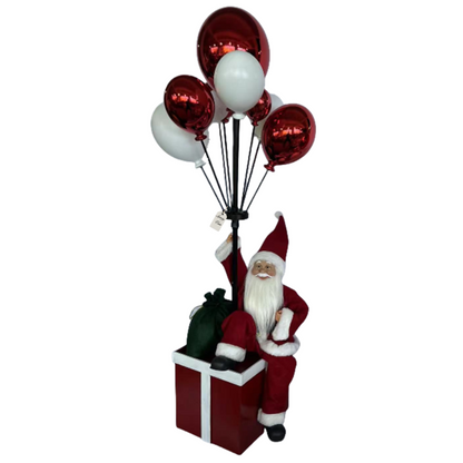 Santa Sitting on Gift Box with Balloons – Christmas Decoration