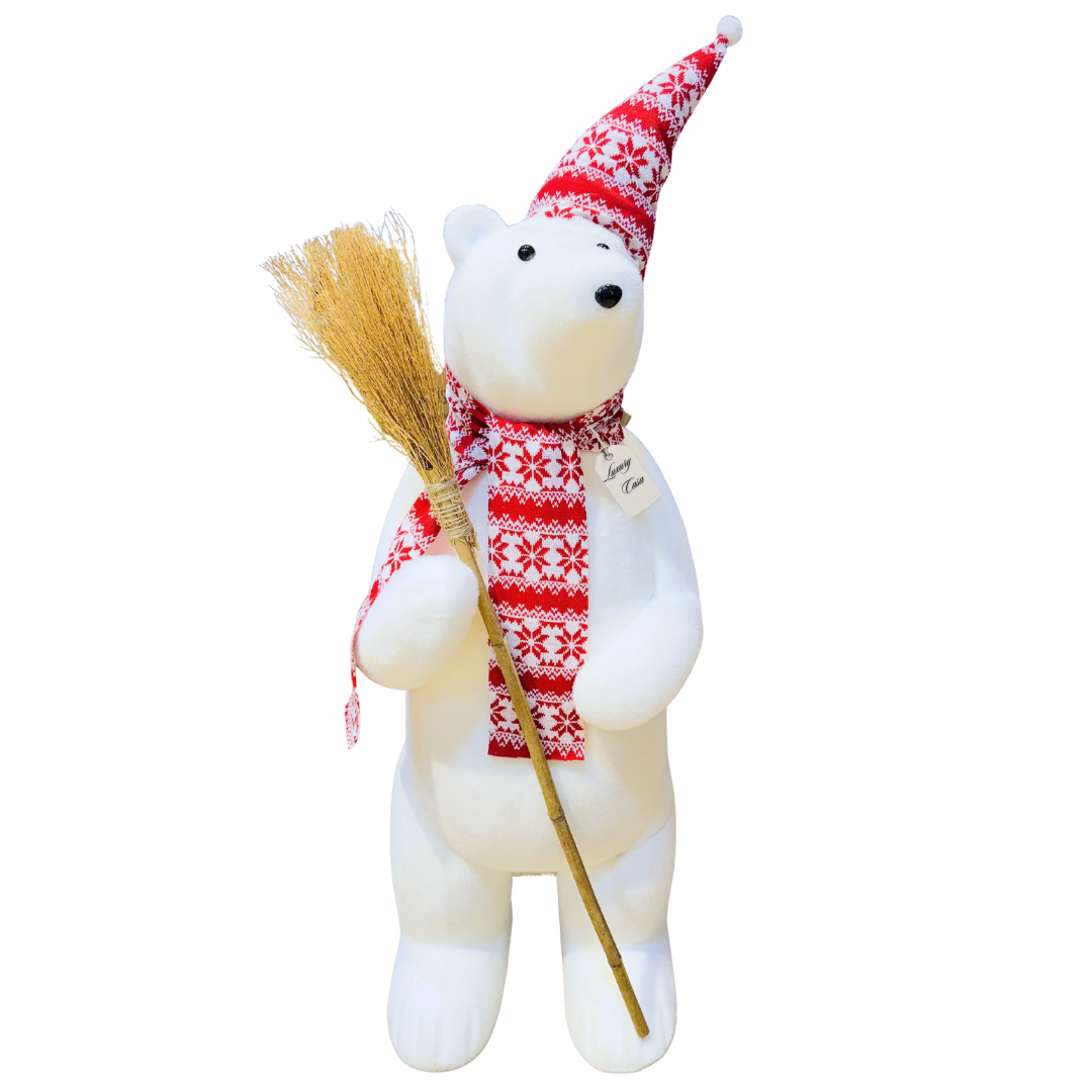 Bear Figurine with Hat, Scarf & Broom