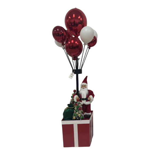 Santa Claus with Balloons on Gift Box Christmas Decoration