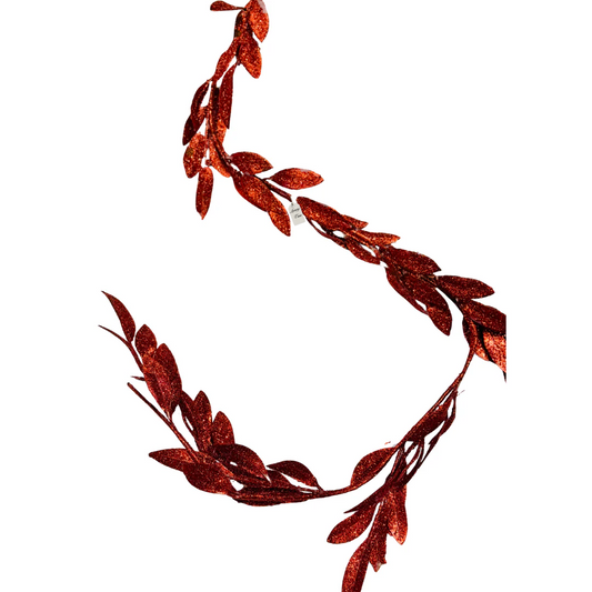 Christmas Red Glitter Leaf Garland Decoration