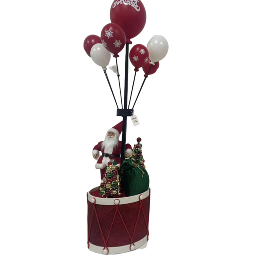 Santa Claus with Balloons on Drum Christmas Décor