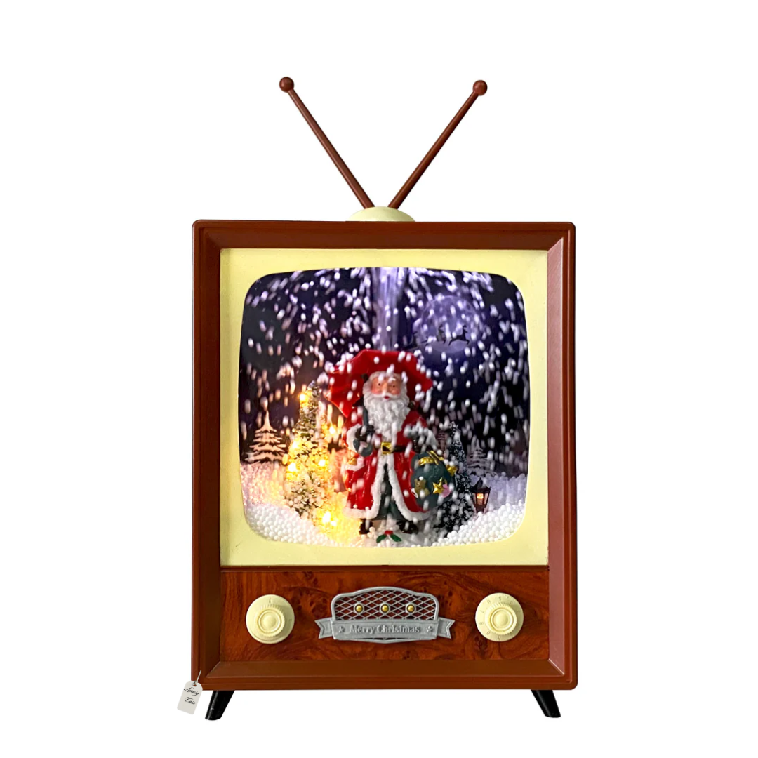 Retro Christmas TV Decoration with Santa & Snowfall