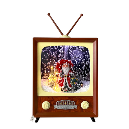 Retro Christmas TV Decoration with Santa & Snowfall