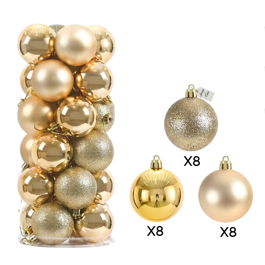 Christmas Baubles Ornaments Set – 24 pcs (6 cm, Glitter, Glossy & Matte Christmas Tree Decorations)