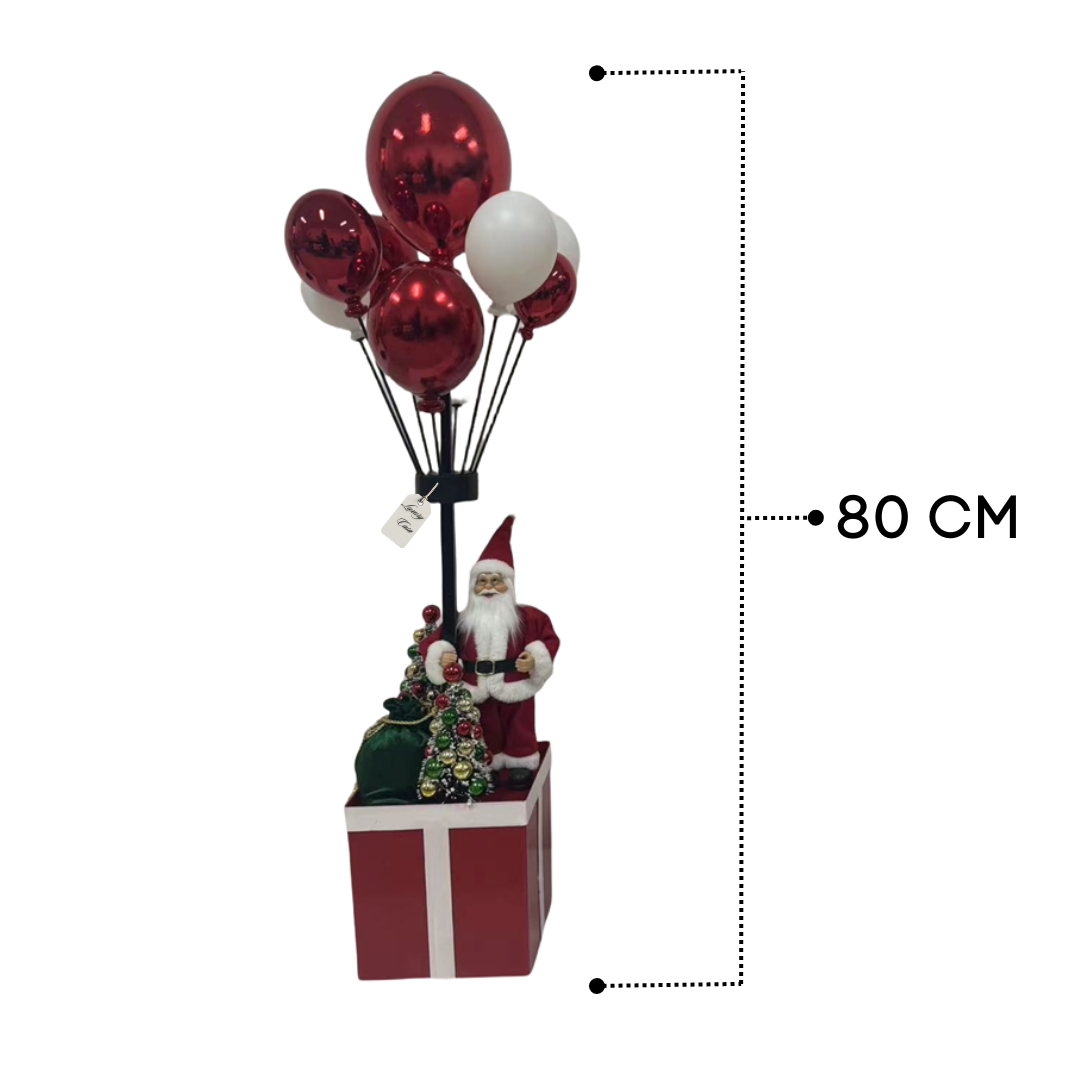 Santa Claus with Balloons on Gift Box Christmas Decoration