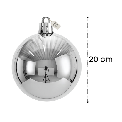 Silver Christmas Bauble Ornament – 20 cm (Glossy Shatterproof Decoration)