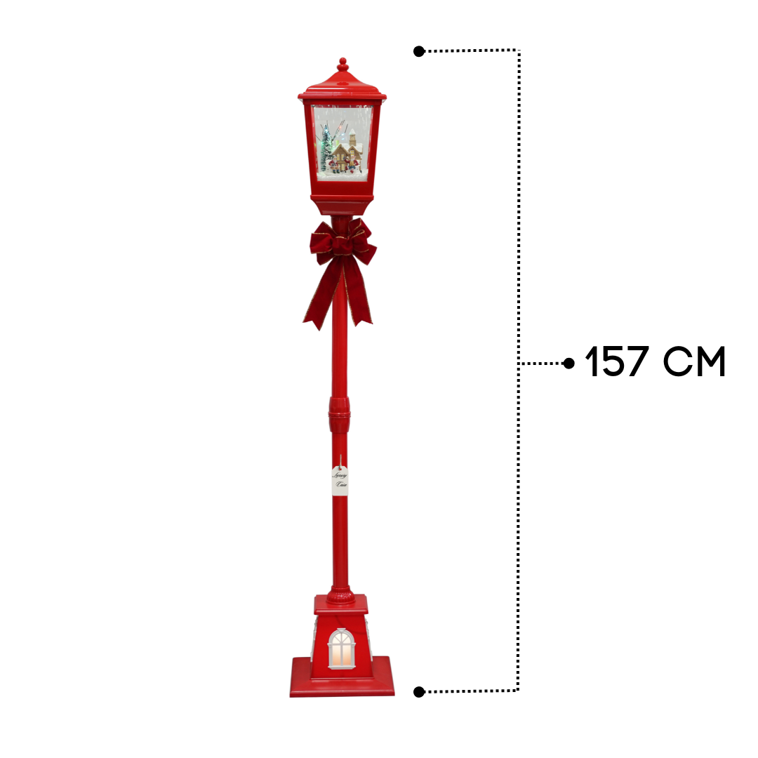 Christmas Musical Tall Red Lamp Post with Snowfall