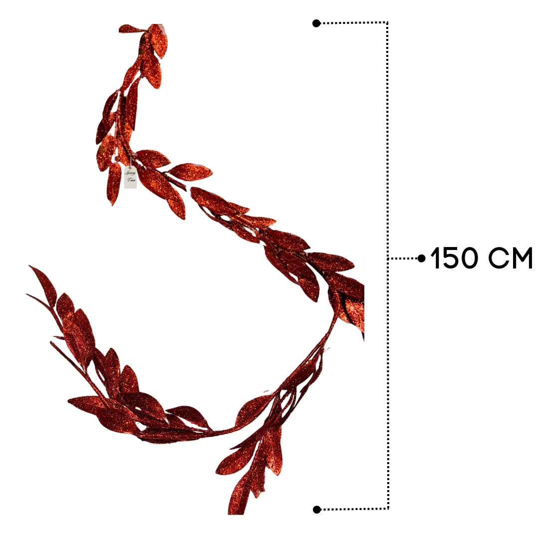 Christmas Red Glitter Leaf Garland Decoration