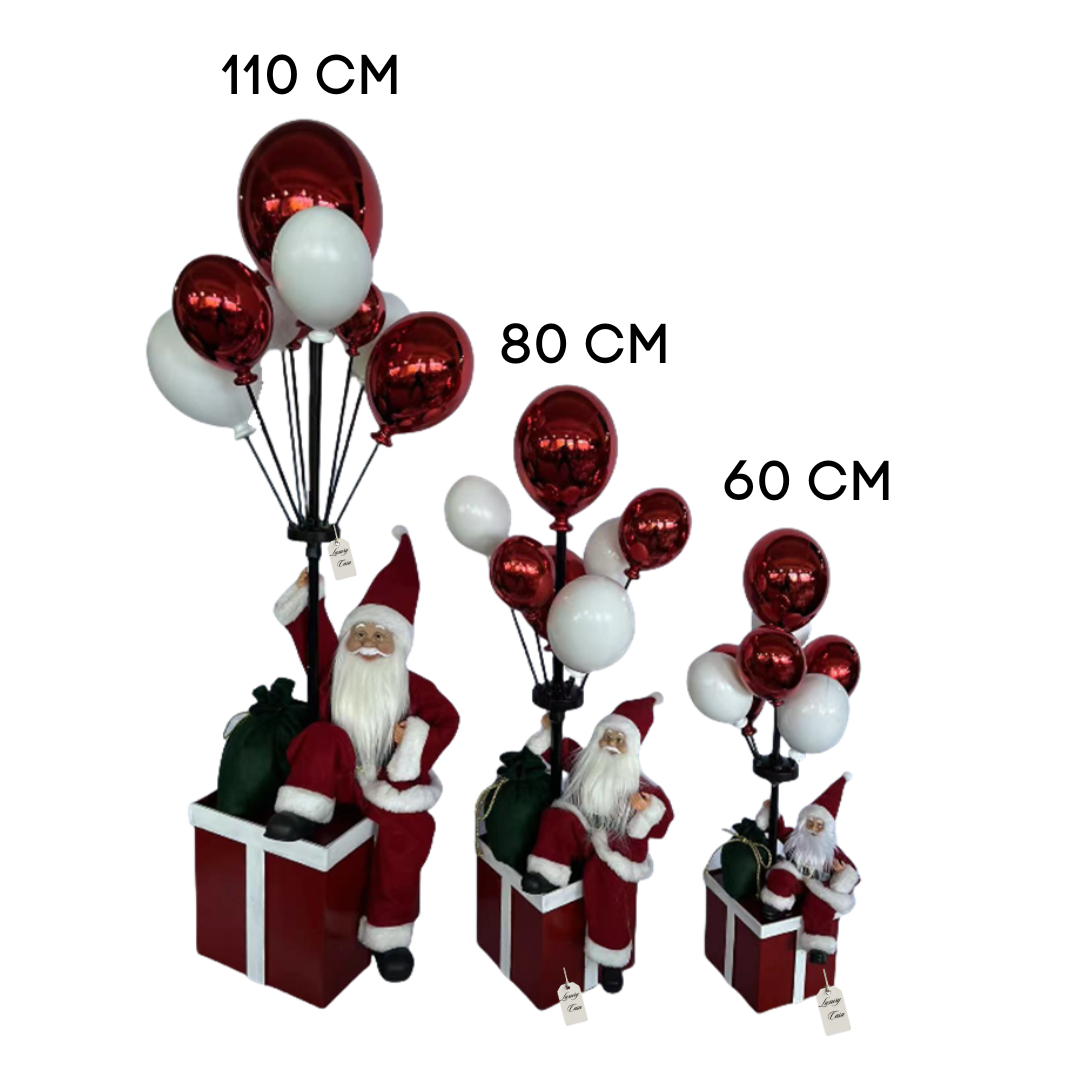 Santa Sitting on Gift Box with Balloons – Christmas Decoration