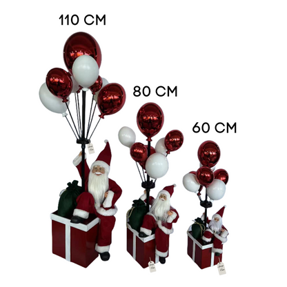 Santa Sitting on Gift Box with Balloons – Christmas Decoration