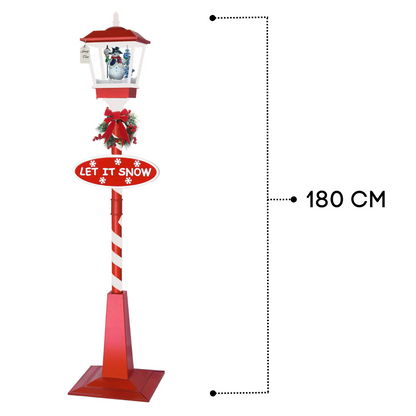 Christmas Lamp Post with Snowman Scene