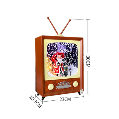 Retro Christmas TV Decoration with Santa & Snowfall