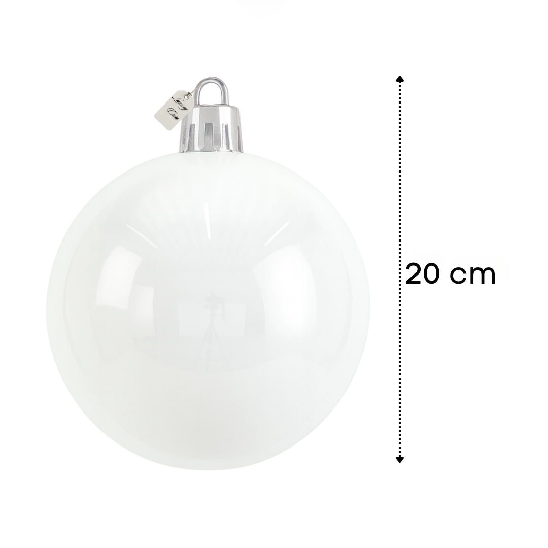 White Christmas Bauble Ornament – 20 cm (Glossy Shatterproof Decoration)