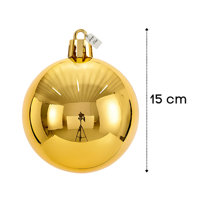 Gold Christmas Bauble Ornament – 15 cm (Glossy Shatterproof Decoration)