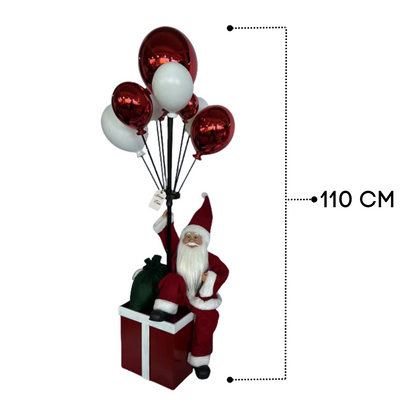 Santa Sitting on Gift Box with Balloons – Christmas Decoration
