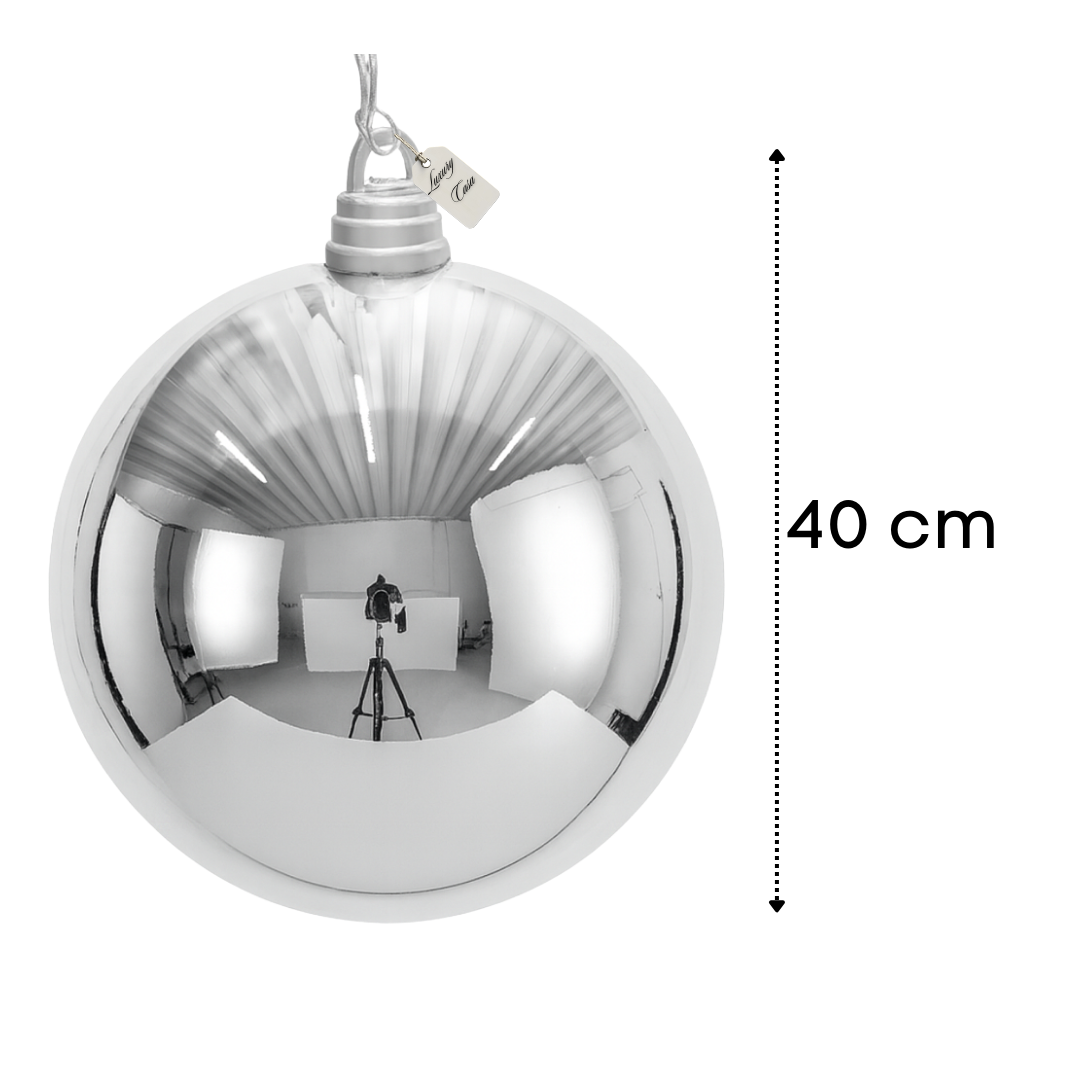 Silver Christmas Bauble Ornament – 40 cm (Glossy Shatterproof Extra-Large Decoration)