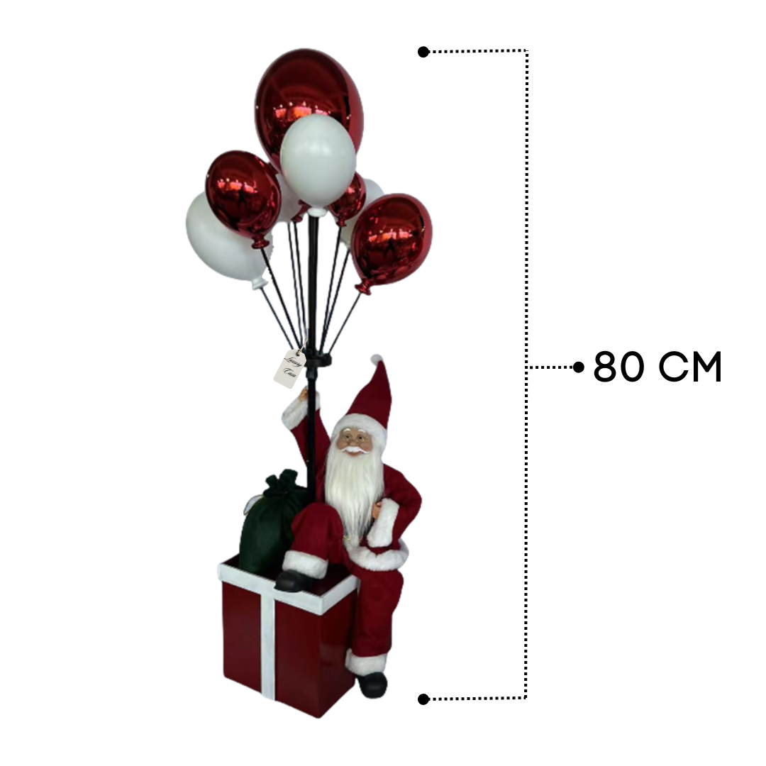 Santa Sitting on Gift Box with Balloons – Christmas Decoration