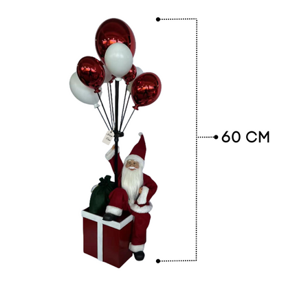 Santa Sitting on Gift Box with Balloons – Christmas Decoration