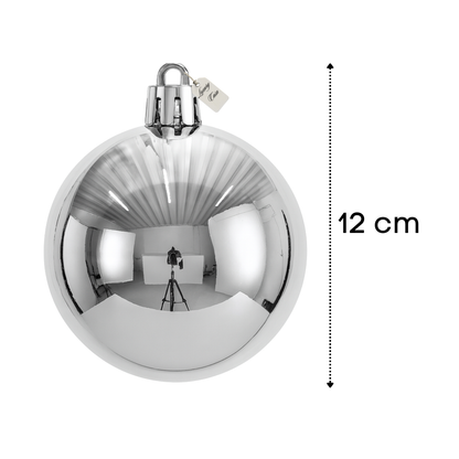 Silver Christmas Bauble Ornament – 12 cm (Glossy Shatterproof Decoration)