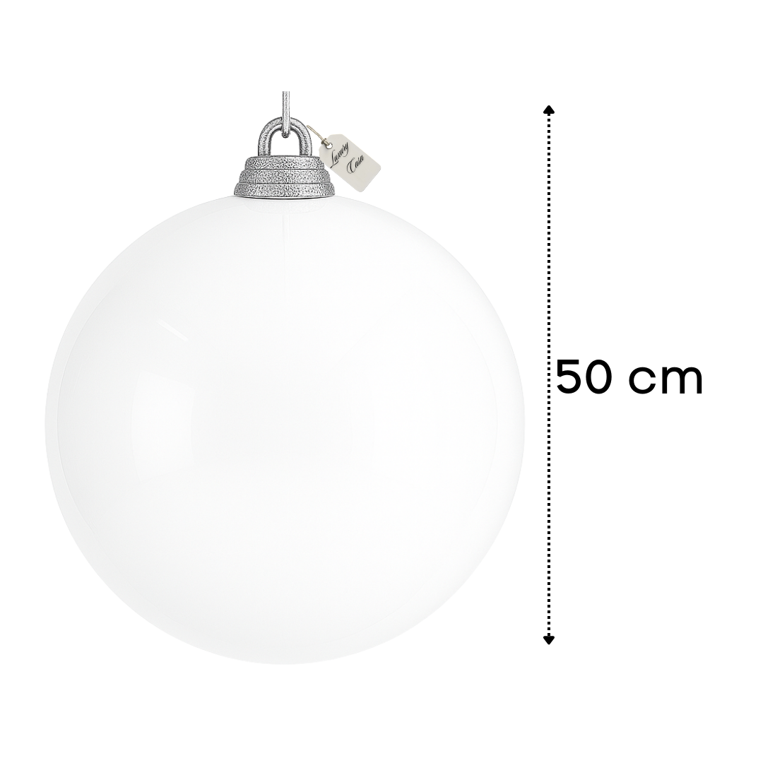 White Christmas Bauble Ornament – 50 cm (Glossy Shatterproof XXL Decoration)