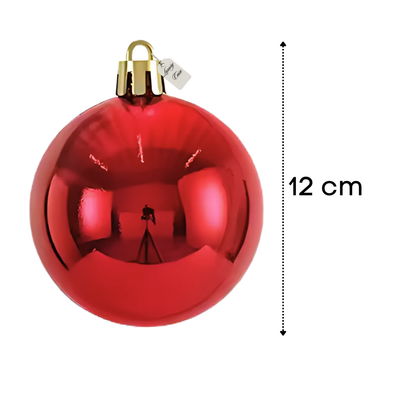 Red Christmas Bauble Ornament – 12 cm (Glossy Shatterproof Decoration)