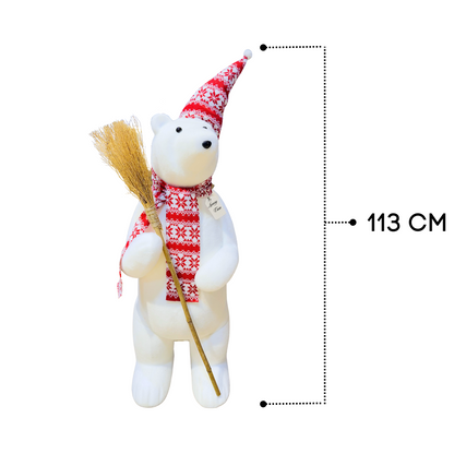Bear Figurine with Hat, Scarf & Broom