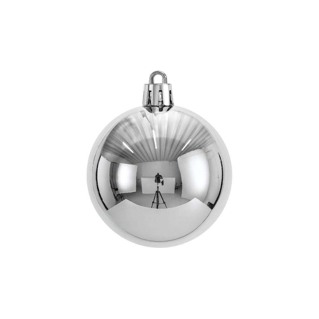 Silver Christmas Bauble Ornament – 15 cm (Glossy Shatterproof Decoration)