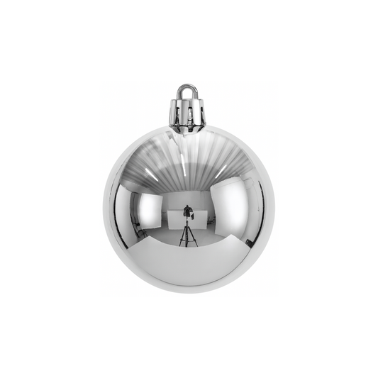 Silver Christmas Bauble Ornament – 15 cm (Glossy Shatterproof Decoration)