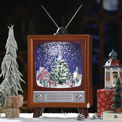 Retro Christmas TV Decoration with Snow Scene