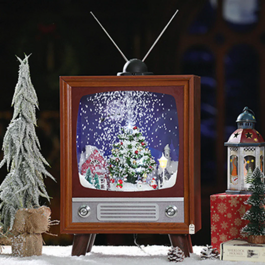 Retro Christmas TV Decoration with Snow Scene